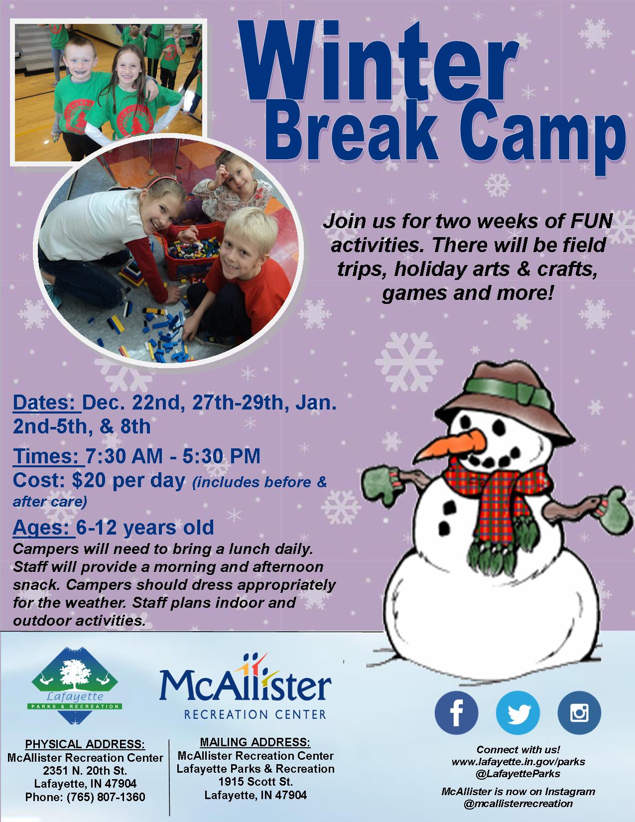 Holiday Break Camp 2017