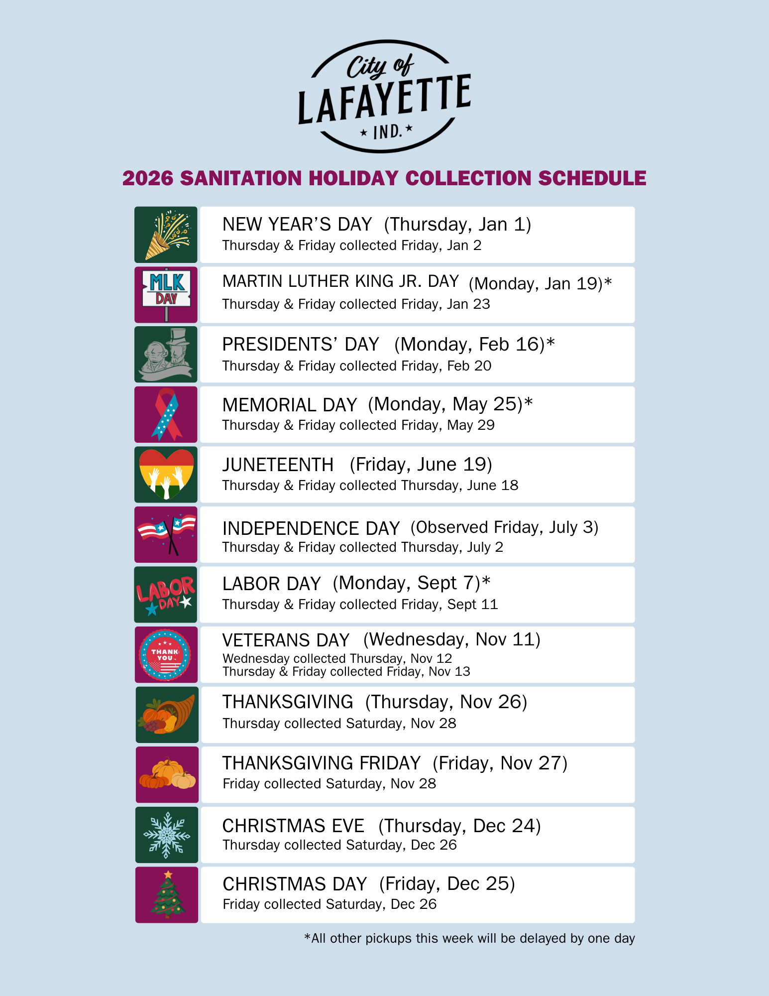 FINAL 2026 Sanitation Holiday Collection Schedule 8.5x11 FLYER