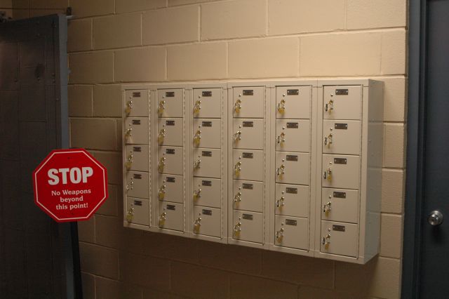 Weapons lockers are provided and no weapons are allowed in the training area